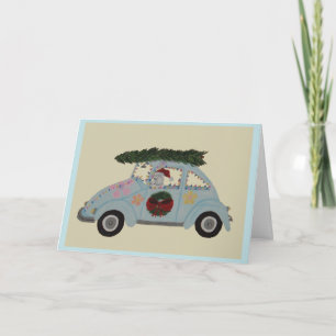 Tarjeta Poodle en Coche Hippie en Navidad