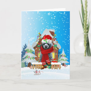 Tarjeta Poodle en la nieve con regalos de Navidades