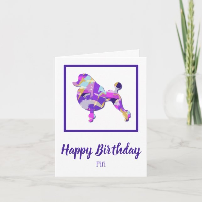 Tarjeta Poodle French Dog Silhouette Purple PY&B Cumpleaño (Anverso)