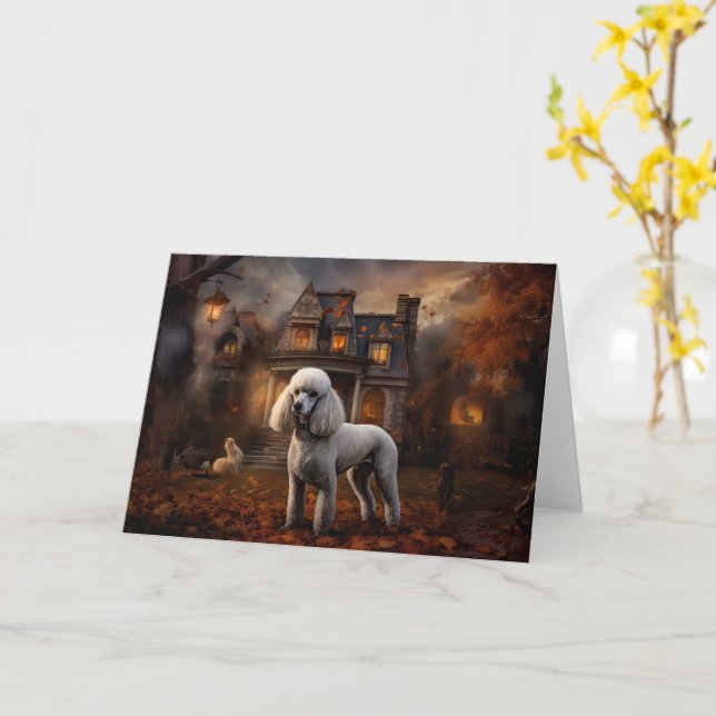 Tarjeta Poodle Halloween Scary (flor amarilla)