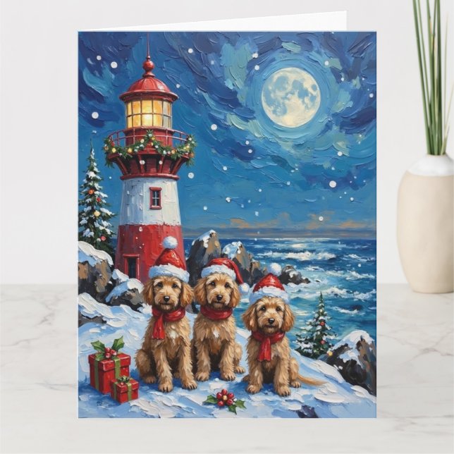 Tarjeta Poodle Navidad Faro Fiesta (Anverso)