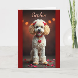 Tarjeta Poodle Portrait with Heart Bows Valentine's Day