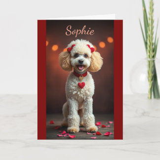 Tarjeta Poodle Portrait with Heart Bows Valentine's Day