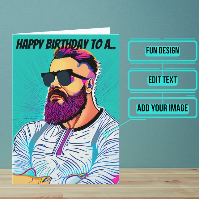 Tarjeta Pop Art Antecedentes Verde azulados Amigo Aniversa (This unique funny card is specifically for the friend in your life with the awesome beard. )