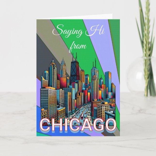 Tarjeta Pop art Comic Book Style Chicago Illinois Keepsake (Anverso)