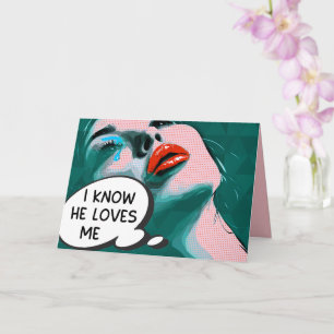 Tarjeta Pop Art Sé Que Me Ama Labios Rosa Rojo Verde Acuát