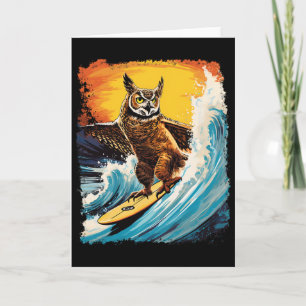 Tarjeta Pop Art Zoo Ave Vintage Búho Surfista 