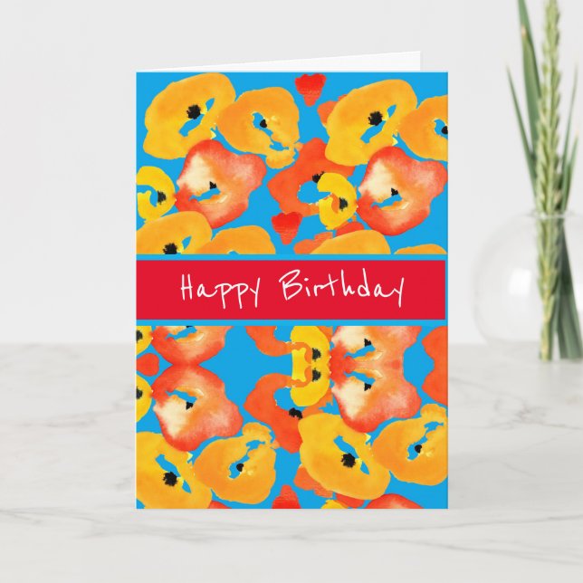 Tarjeta Poppies arte floral grande naranja rojo (Anverso)
