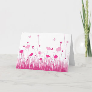 Tarjeta Poppies minimalistas de color rosa y blanco prader
