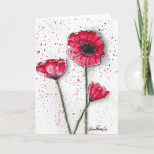 Tarjeta Poppies rojos, pintura acuarela