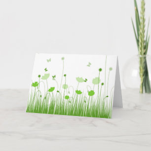 Tarjeta Poppies verdes y blancos minimalistas pradera flor
