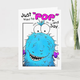 Tarjeta Popping By Blue Fuzzy Monster Birthday Card