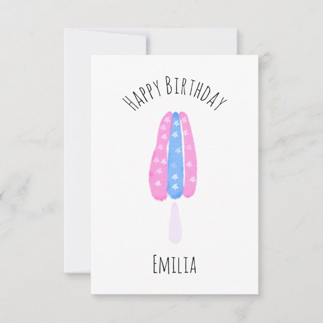 Tarjeta Popsicle de Acuarela Cumpleaños 4 de Julio (Anverso)