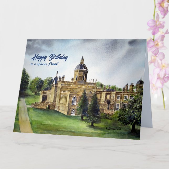 Tarjeta Por amigo en Birthday Castle Howard York Pintura (Orquídea)