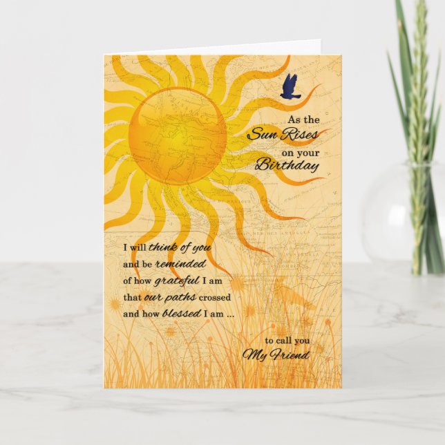 Tarjeta por Amigo Sentimental Sun Rise Cumpleaños (Anverso)