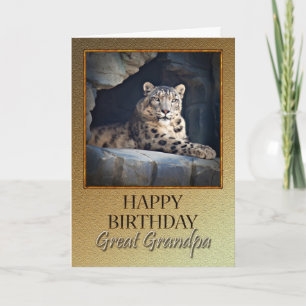 Tarjeta Por el abuelo un cumpleaños con un leopardo de nie