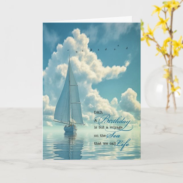 Tarjeta Por el cumpleaños, barco de vela, tema náutico (flor amarilla)