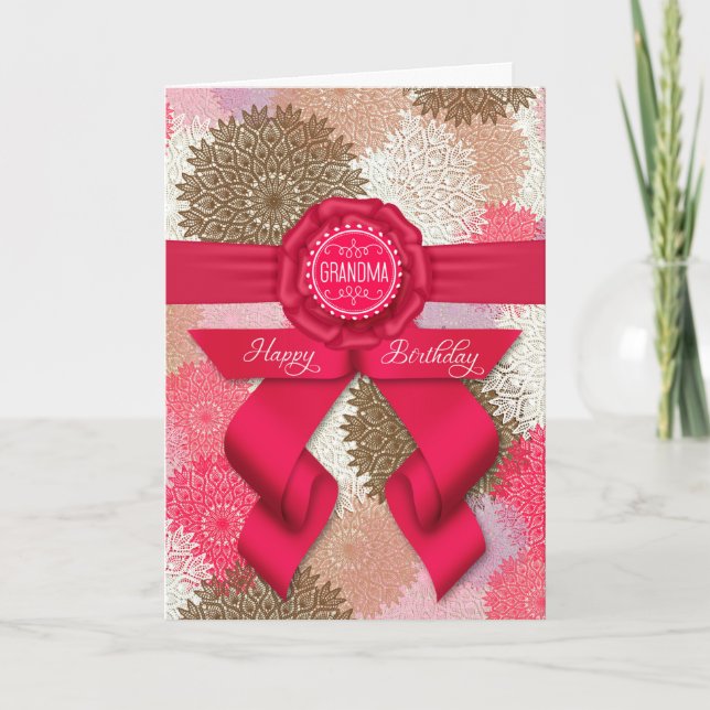 Tarjeta por el cumpleaños de la cinta rosada profunda de l (Anverso)