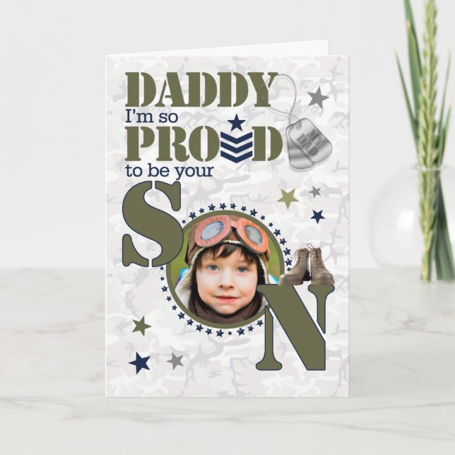 Tarjeta por el cumpleaños de papá del hijo militar (Anverso)