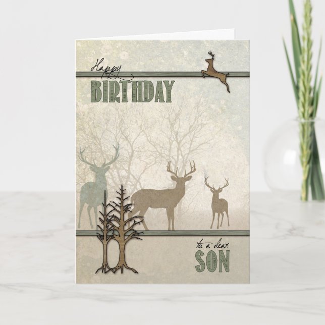 Tarjeta por el cumpleaños del tema del bosque de Son Woodl (Anverso)