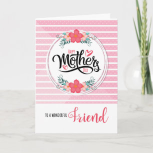 Tarjeta por el Día de la Madre, rayas bótanas rosadas