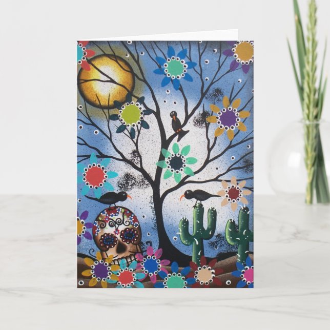 Tarjeta Por el día del muerto, mexicano, cráneo, DOD de (Anverso)