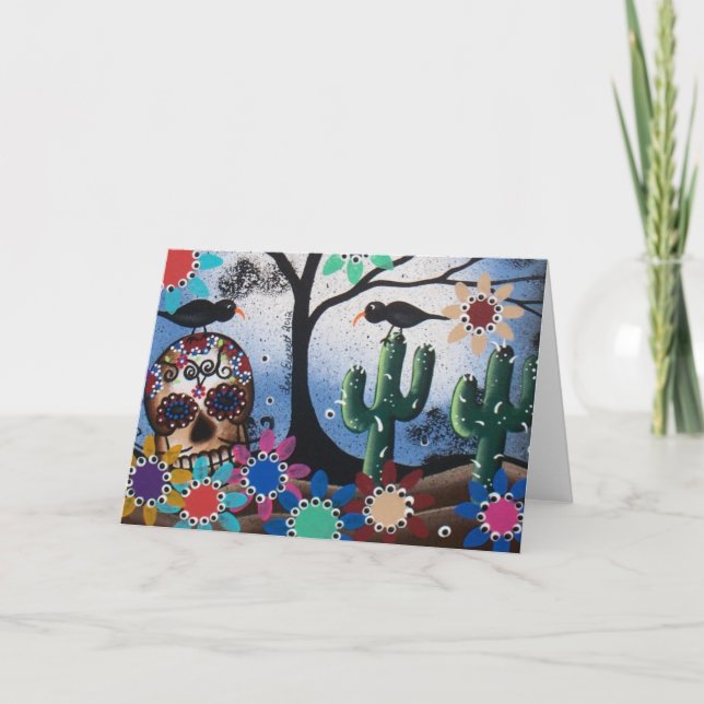 Tarjeta Por el día del muerto, mexicano, cráneo, DOD de (Anverso)