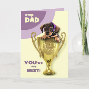 Tarjeta Por el padrastro en el Día del Padre. Cachorro