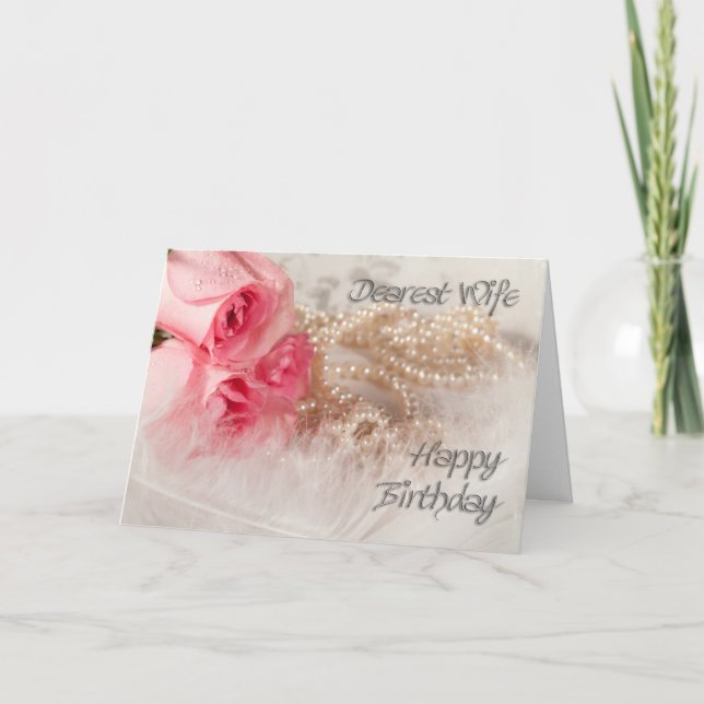 Tarjeta Por esposa, rosas de cumpleaños felices y perlas (Anverso)