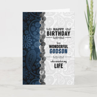 Tarjeta por Godson's Birthday Blue Paisley con botones