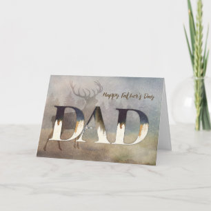 Tarjeta Por la acuarela rústica de papá con ciervo y bosqu