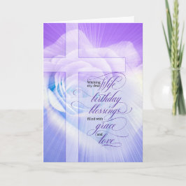 Tarjeta por la esposa Christian Birthday Purple Rosa