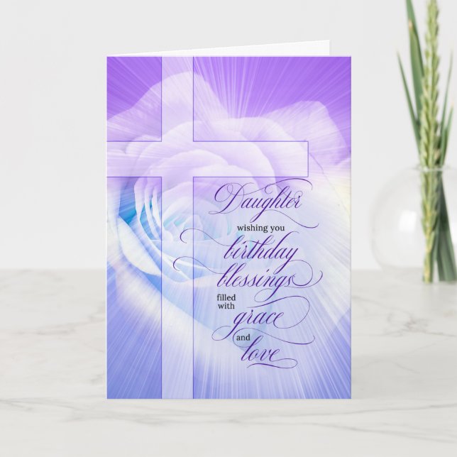 Tarjeta por la hija Christian Birthday Purple Rosa (Anverso)