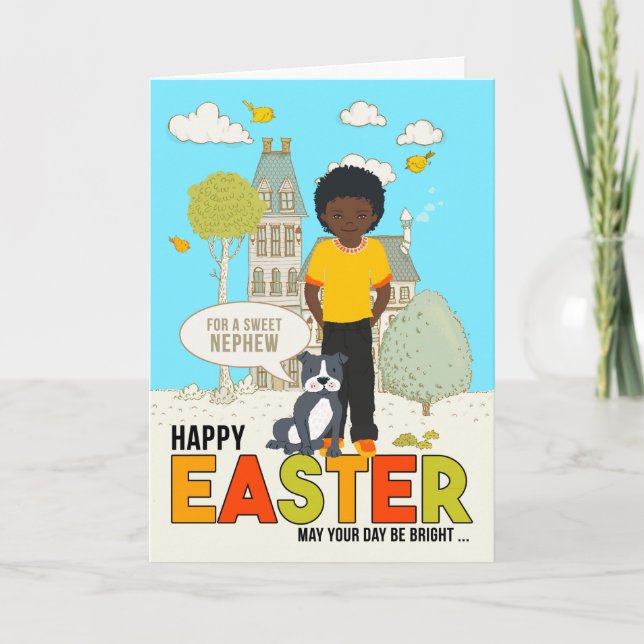 Tarjeta por la joven nepalí niño afroamericano en Pascua (Anverso)