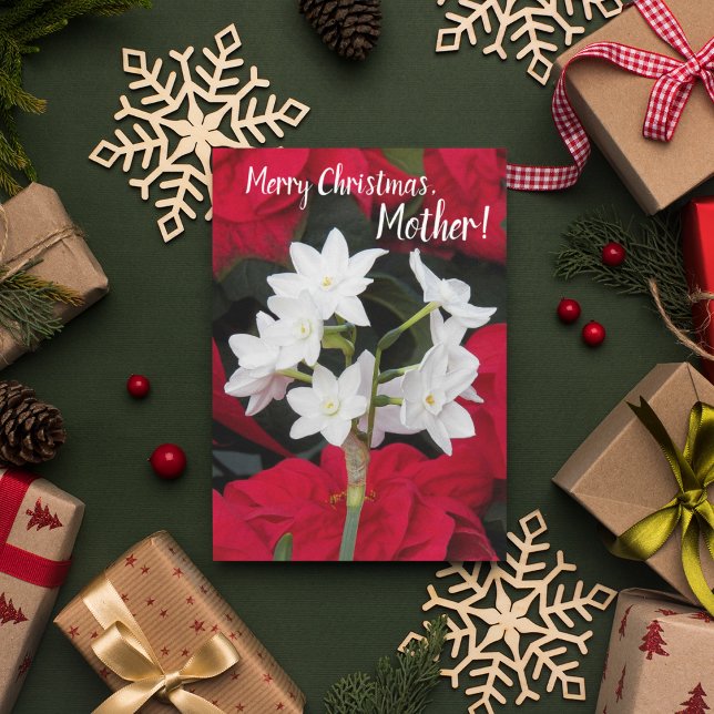 Tarjeta Por la madre Poinsettias y los Navidades Paperwhit (In Situ Holiday)