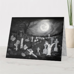 Tarjeta Por la noche en el cementerio - Ángel con el diabl