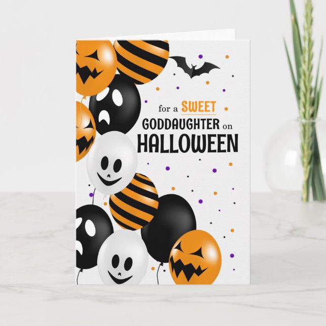 Tarjeta por la Padrina Globos Polka Dots Halloween (Anverso)