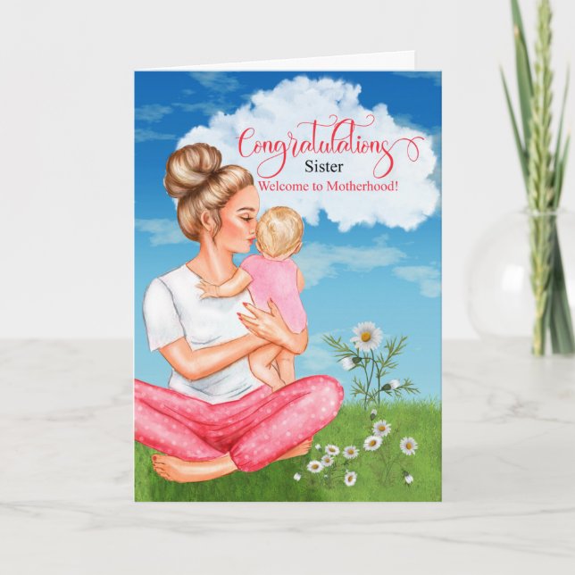 Tarjeta por la Recién nacido hermana felicitaciones niña b (Anverso)