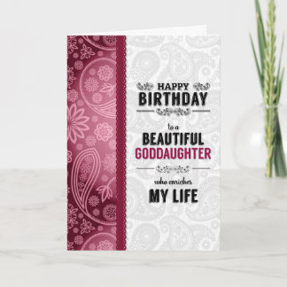 Tarjeta por los corazones rosados y paisley del cumpleaños
