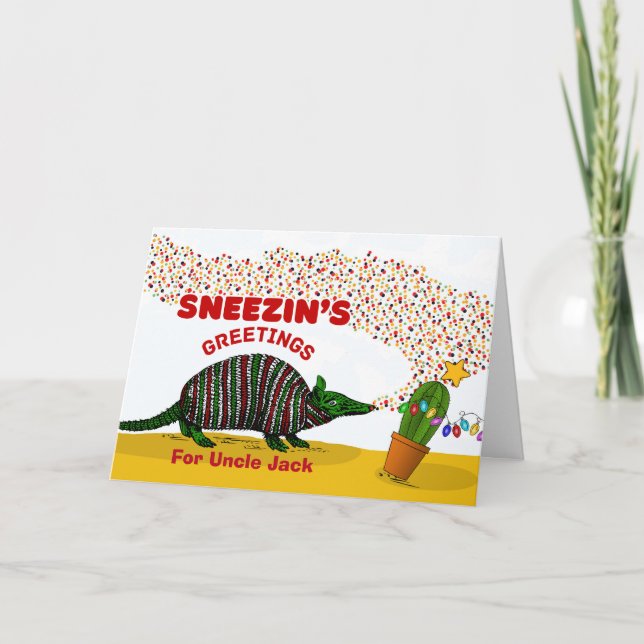 Tarjeta Por los saludos del tío Sneezin con Armadillo (Anverso)