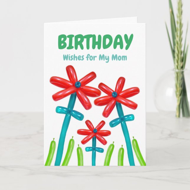 Tarjeta Por Mamá Flores De Aniversario De Balón Aburrido (Anverso)