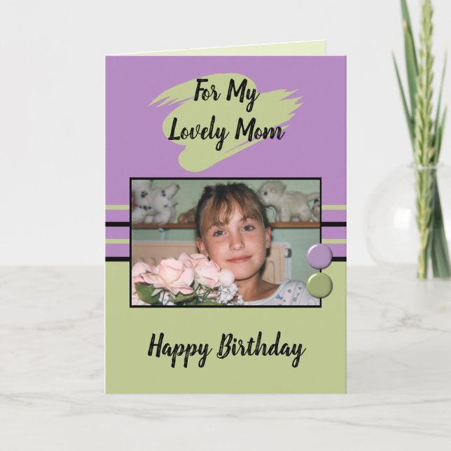 Tarjeta Por mi adorable cumpleaños de fotos verdes y púrpu (Anverso)