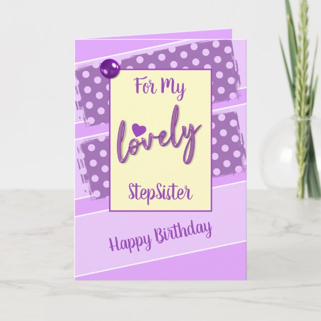 Tarjeta Por mi adorable púrpura de cumpleaños de hermanast (Anverso)