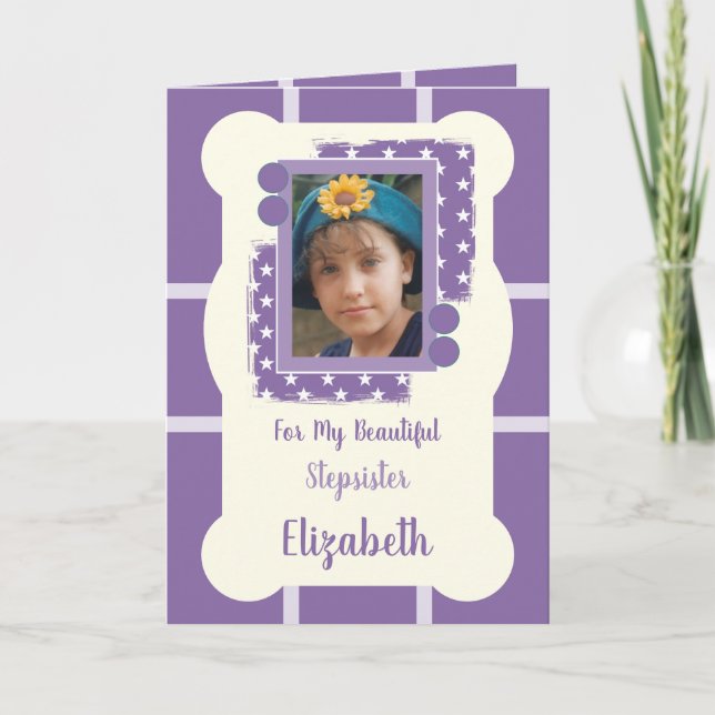 Tarjeta Por mi hermosa foto púrpura y lila de Stepbrother (Anverso)