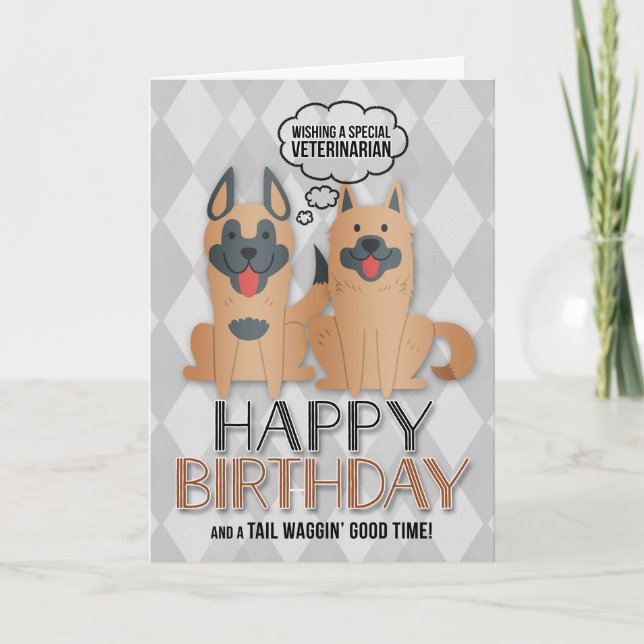 Tarjeta por perros de caricatura de cumpleaños para vetera (Anverso)