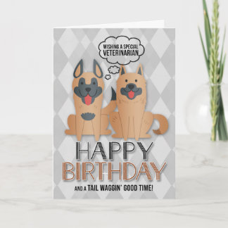 Tarjeta por perros de caricatura de cumpleaños para vetera