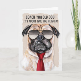 Tarjeta por retiro de entrenador Funny Pug Dog Red Necktie