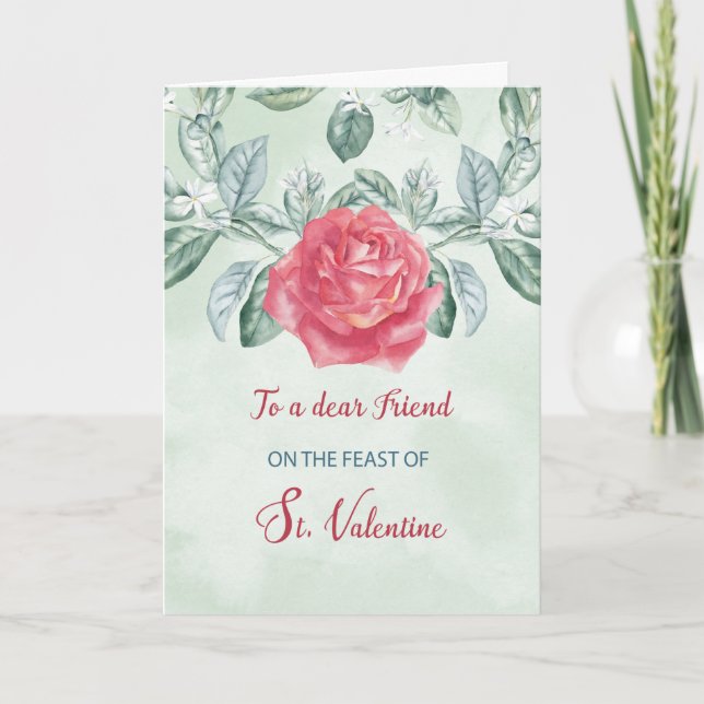 Tarjeta Por un amigo Rosa fiesta religiosa de San Valentín (Anverso)