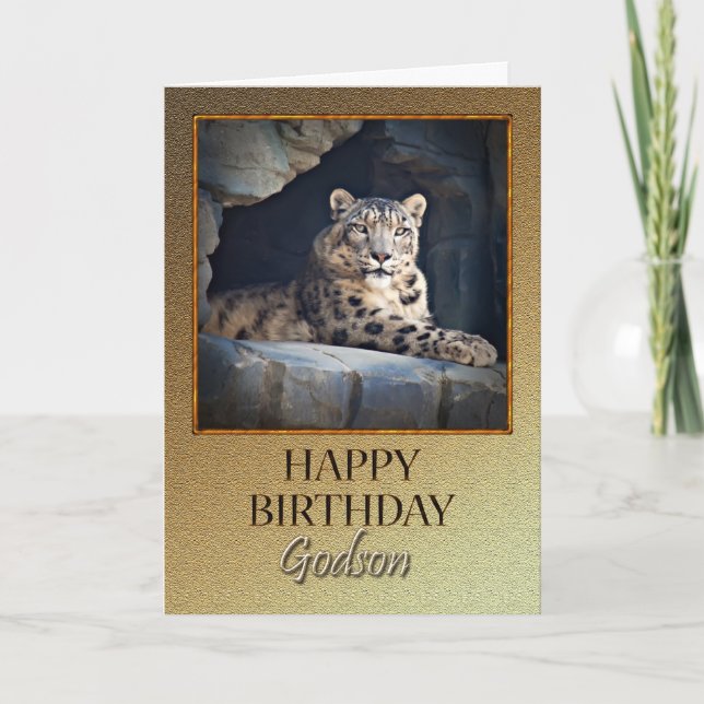 Tarjeta Por un padrino, cumpleaños con un leopardo de las  (Anverso)
