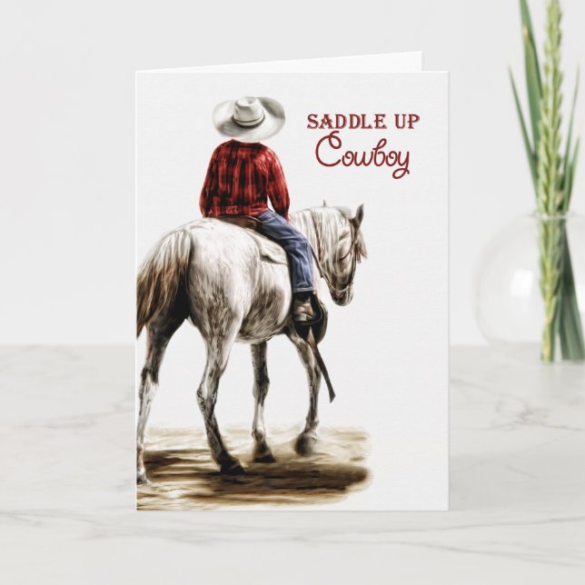 Tarjeta por un vaquero en su cumpleaños, caballo con temát (Anverso)